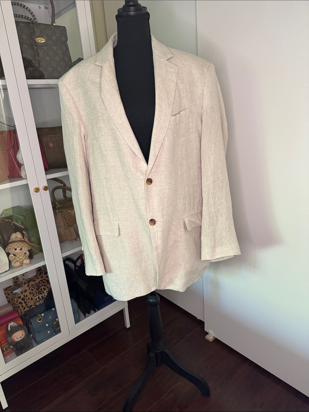 Club Room Light Cream Linen-Blend Two-Button Blazer